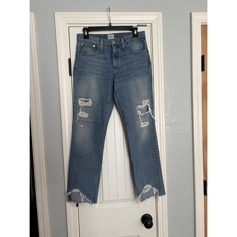 J.Crew Slouchy Boyfriend Jeans Womens 24 Blue Excellent Distressed‎ Raw Hem